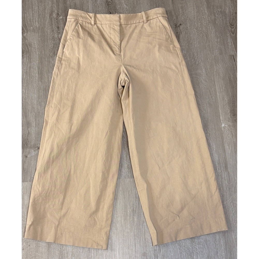 J.Crew Womens Khaki Tan Wide Leg Crop Pants Stretch Cotton CG388‎ Size 4
